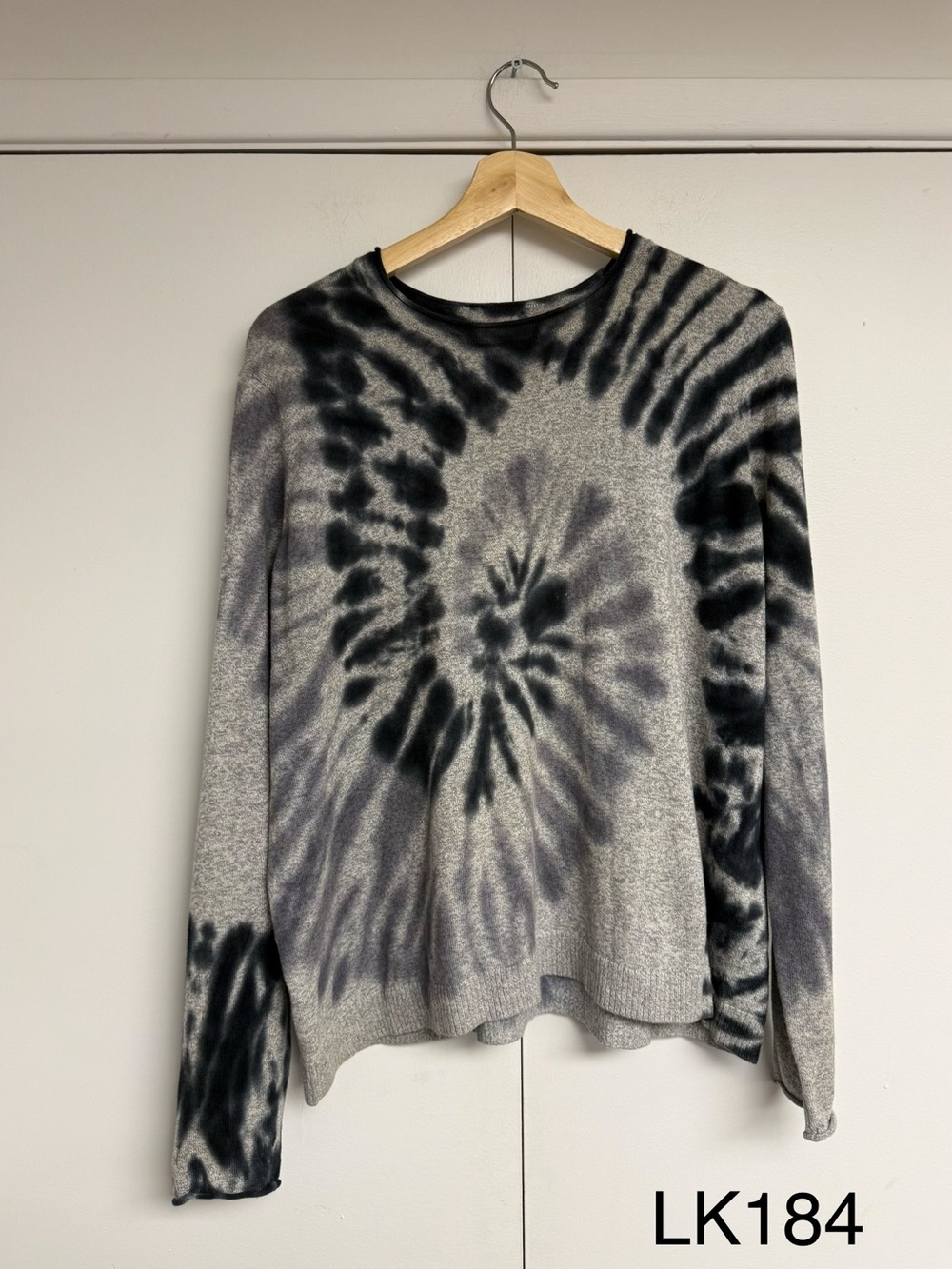 Neiman Marcus Gray Black Tie Dye Cotton Cashmere Sweater M